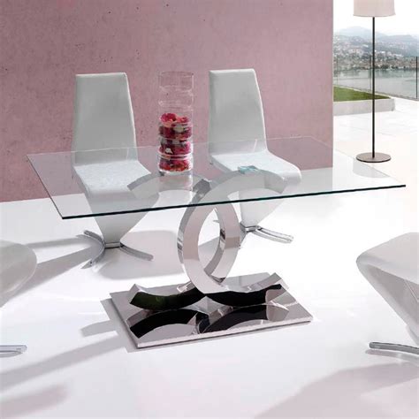 Mesa Comedor Chanel Cristal Base Acero 